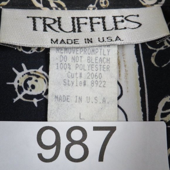 Truffles* Women's Long Sleeve Button Down Curved Hem Pad Shoulders Blouse~ Large - Picture 3 of 9